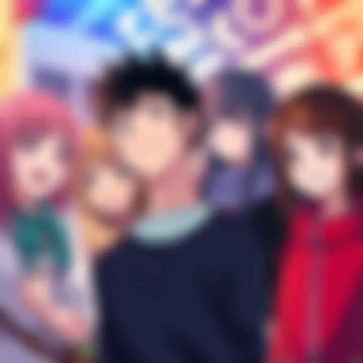 Anime characters expressing emotions A group of anime characters showing different emotions in a colorful setting