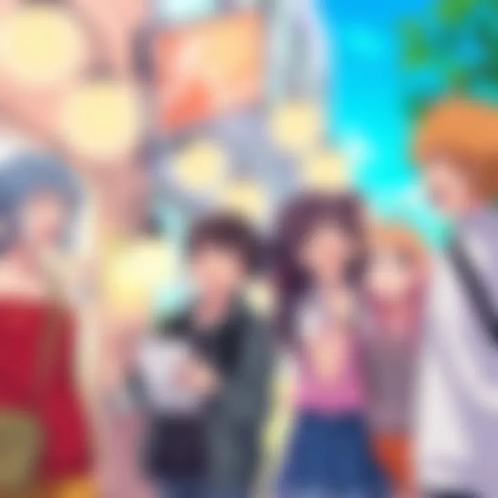 Anime Characters Enjoying Life A group of cheerful anime characters sharing laughter and enjoying everyday moments together in a vibrant setting.