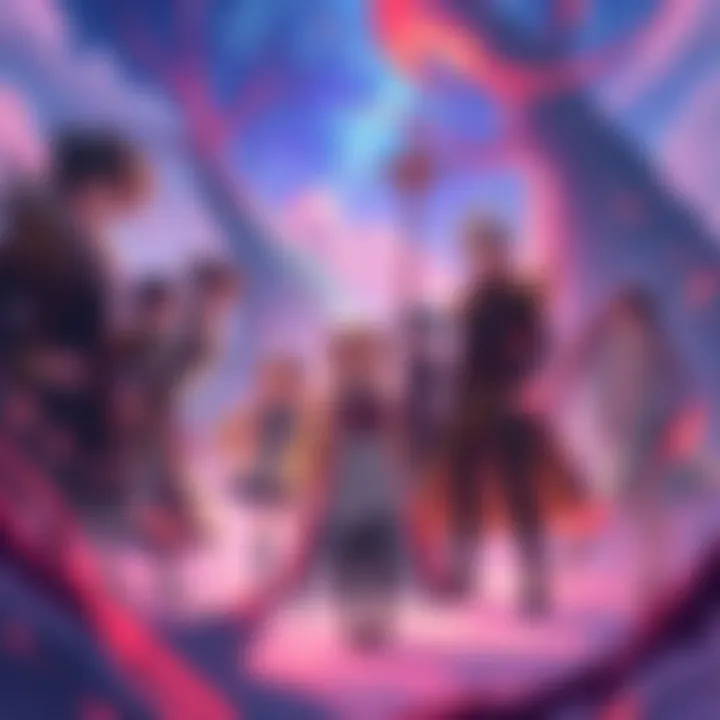 A group of anime characters in a magical world, showcasing adventure and romance