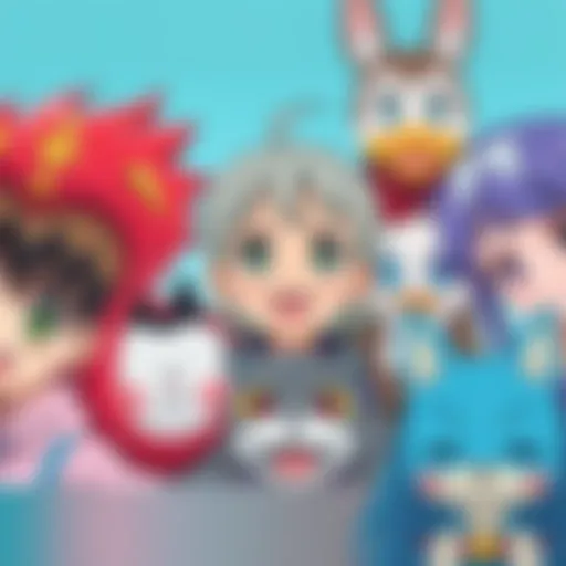Anime characters for kids A colorful display of cute anime characters suitable for children, showcasing friendly faces and vibrant colors, perfect for a young viewer.