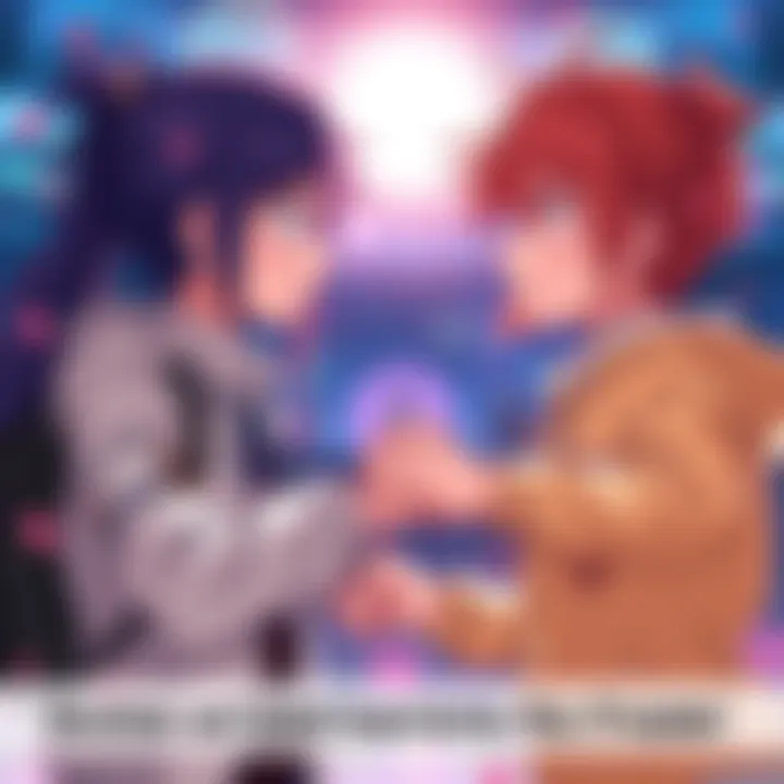 Two anime characters smiling and shaking hands, representing friendship.