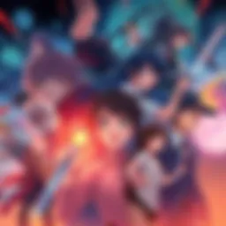 A group of diverse anime characters representing horror, death games, and time travel, showcasing intense emotions and action scenes