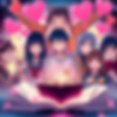 Illustration of various anime characters representing kindness, forgiveness, and personal growth, surrounded by symbolic imagery like hearts and open books.