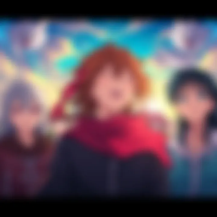 Anime characters with meaningful expressions A colorful scene featuring various anime characters displaying deep emotions and connectedness, showcasing the importance of storytelling in anime.