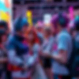 Cosplayers dressed as popular anime characters engaging with fans at a community event