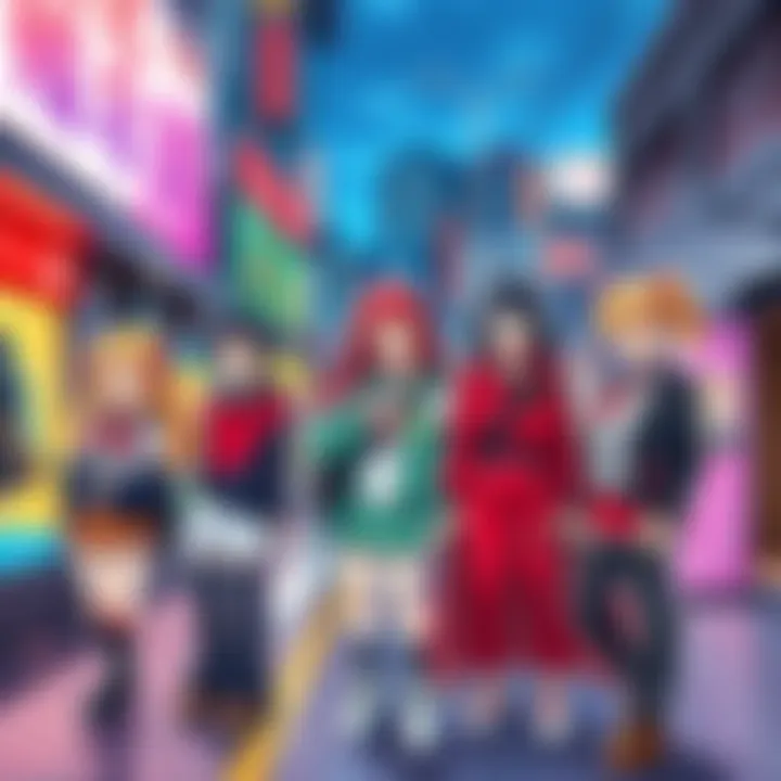 A group of people dressed as anime characters in a city setting, showcasing the influence of anime on fashion and culture.