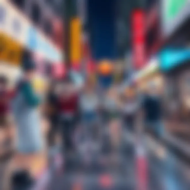 Anime Characters in Real Life Setting A group of people dressed as popular anime characters interact in a lively city environment, showcasing the blend of anime and reality in 2025.
