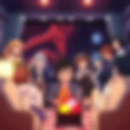 Anime Characters and Recommendations A collection of popular anime characters from recent series like Frieren, Demon Slayer, and Jujutsu Kaisen with a backdrop of a cozy anime viewing setup.
