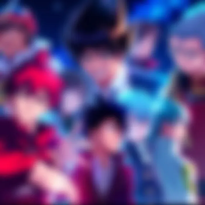 A group of anime characters showing transformation from villains to heroes, with vibrant expressions of determination and hope.