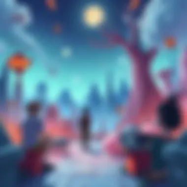 Anime Characters in Surreal Settings Colorful anime characters in strange, dreamlike environments showcasing wild story concepts