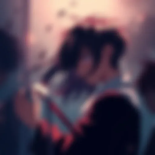 A girl and a boy depict an emotional conflict in an anime style, showcasing a dark atmosphere around them.