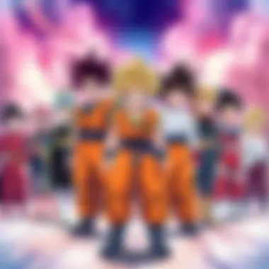 Anime Characters Preparing to Fight Goku Natsu, Asta, Luffy, and other anime heroes stand ready for battle against Goku in a dramatic showdown setting