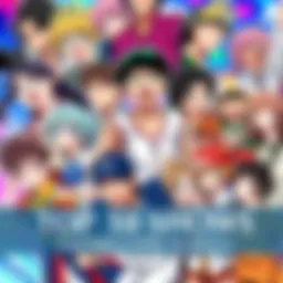 A vibrant collage showcasing main characters from feel-good, sports, and shonen anime shows, all smiling and in action poses, creating an uplifting atmosphere.