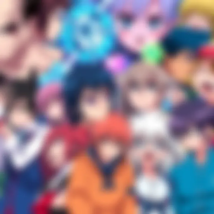 Colorful collage of popular anime characters A vibrant collage featuring popular anime characters from various series, showcasing their distinct styles and personalities.