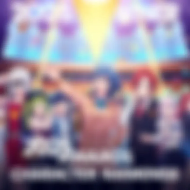 A colorful illustration of popular anime characters celebrating at the 2025 Anime Corner Awards ceremony, showcasing their popularity among fans.