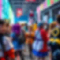 People in colorful anime costumes participate in a lively cosplay event, showcasing creativity and community spirit.