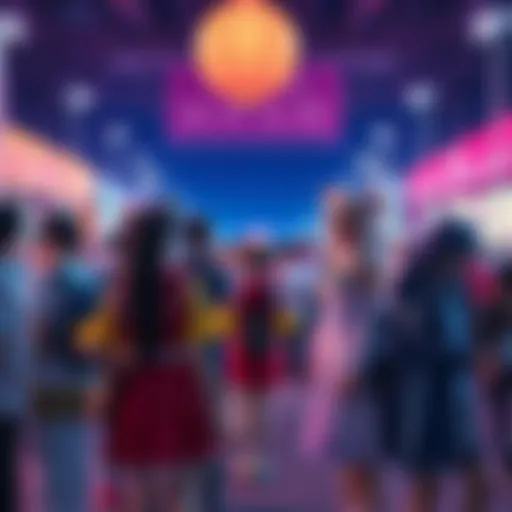 A group of people in colorful anime costumes at a lively event, showcasing vibrant characters and community spirit.