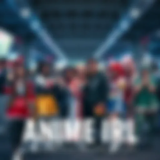 Anime Cosplay Gathering A group of fans in colorful anime costumes posing together at a themed event, showcasing their creativity and love for anime.