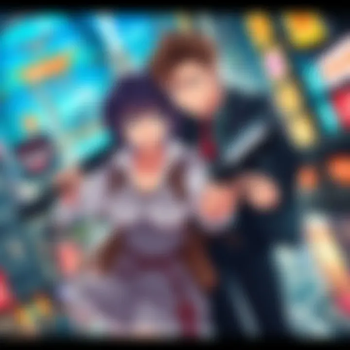 Anime Couple in Action An anime couple fighting together in a vibrant cityscape, showcasing their adventure and romance, with action scenes in the background.