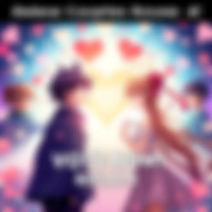 Anime Couples Voting Round 4 A colorful graphic featuring various anime couples, inviting people to vote in the contest, with hearts and excitement in the background.