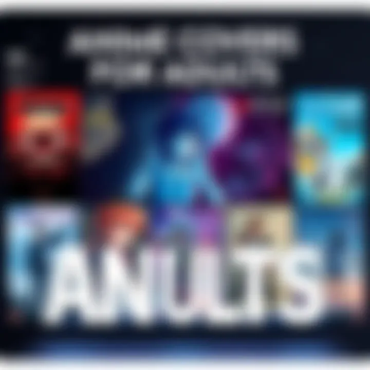 A selection of anime covers featuring dark themes and complex stories suitable for adults, showcasing various art styles and characters.