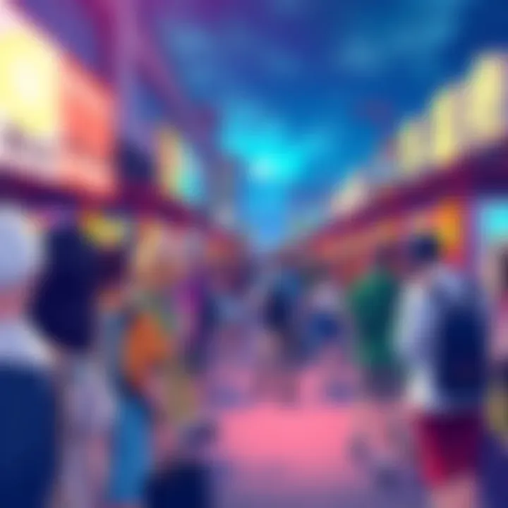 A vibrant scene of anime fans at a community event, dressed in colorful costumes and enjoying activities.