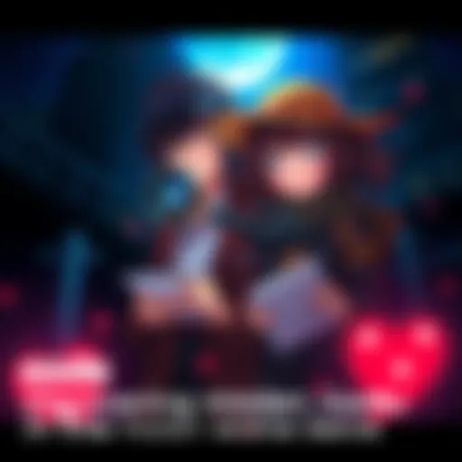 Two anime characters, a detective and a sidekick, examining clues with a magnifying glass and a notepad, surrounded by shadows and a city at night