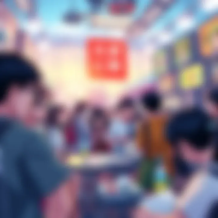 Anime Discussion Scene A vibrant scene of anime fans discussing and sharing recommendations in an online forum, featuring colorful anime art and merchandise
