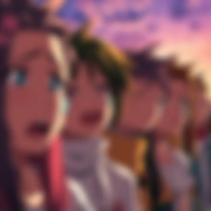 A group of anime characters with tearful expressions, showcasing intense emotions in a dramatic scene, perfect for a heartfelt movie night.
