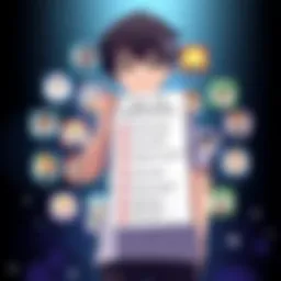 A graphic showing a character with a checklist marking essential episodes in an anime series, surrounded by icons representing various storylines