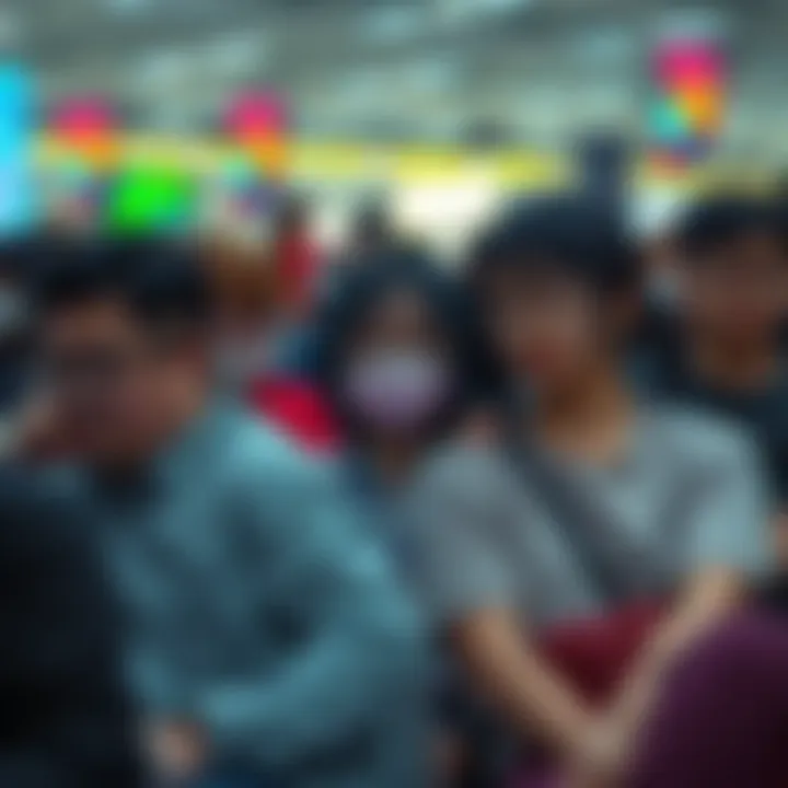 Group of Anime Expo attendees looking unwell, sitting together with signs of fatigue and illness