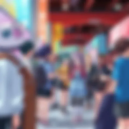 A group of anime fans wearing themed clothing at a community event, showcasing their favorite characters and sharing experiences.