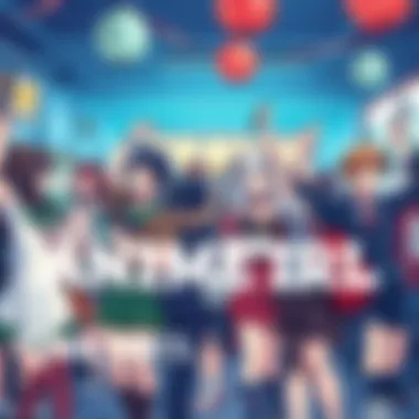 Group of anime fans dressed as characters, engaging in art and cultural activities in a vibrant setting.