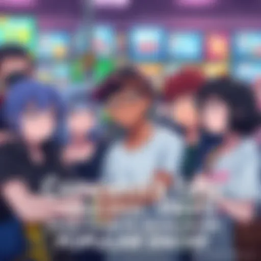 Group of anime fans discussing their worries about the future of a popular series, with merchandise in the background.