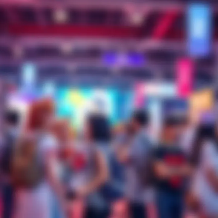 A group of anime fans dressed in cosplay sharing experiences at a vibrant convention