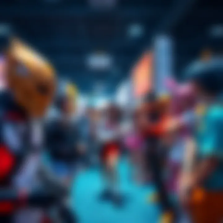 A group of anime fans dressed as their favorite characters at a lively convention, showcasing vibrant costumes and sharing joyful moments.