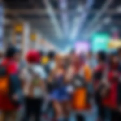 A group of anime fans dressed in colorful cosplay outfits at a themed event, expressing their love for anime culture.