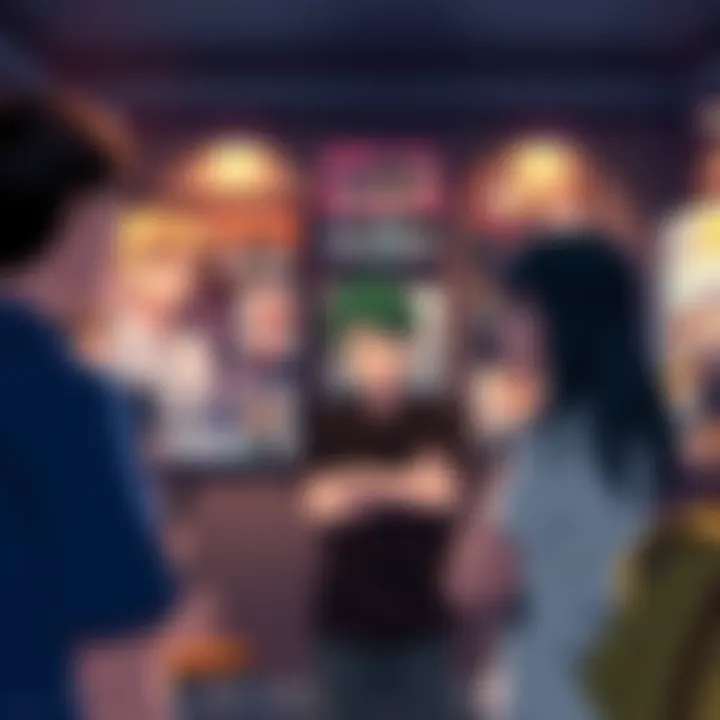 Group of anime fans looking frustrated while discussing an incomplete adaptation, showing posters of the series on the wall