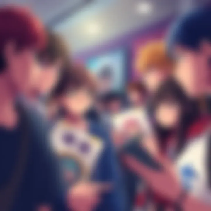 A group of anime fans talking and sharing thoughts about the upcoming third season, with expressions of hope and caution. Some hold posters from previous seasons, while others look at their phones.