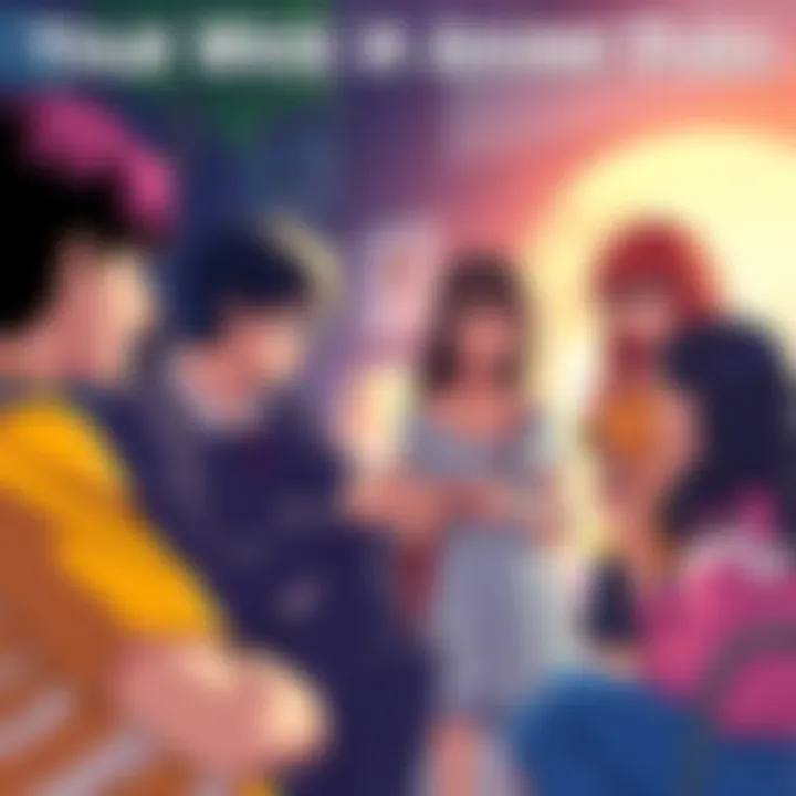 Fans discussing favorite anime dubs A group of anime fans sharing their favorite dubbed shows and recommendations in a lively discussion