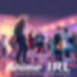 A group of anime fans in costumes creating a lively scene from their favorite show, showcasing creativity and excitement.