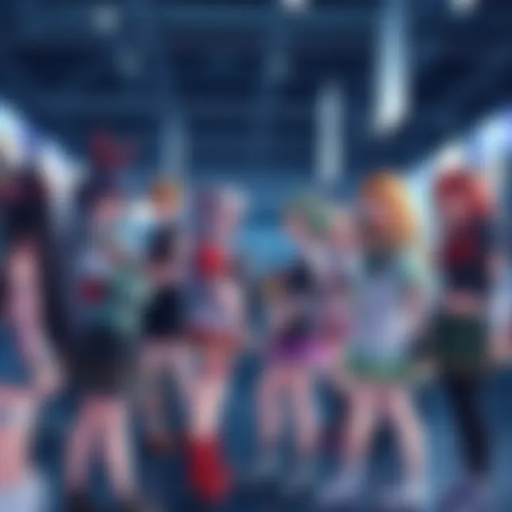 Anime-Inspired Fashion and Art A group of people wearing colorful anime-inspired outfits at a convention, showcasing their cosplay and art displays, reflecting anime's influence on modern culture.