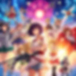 A vibrant scene showing various anime characters with strong female leads in action poses, highlighting diversity and empowerment among them.