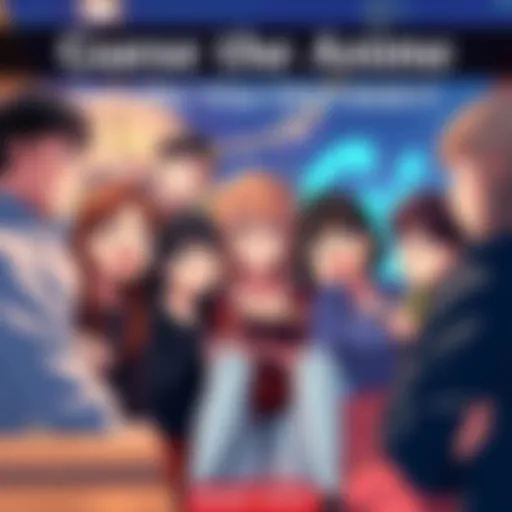 A group of people discussing and guessing anime titles with playful expressions