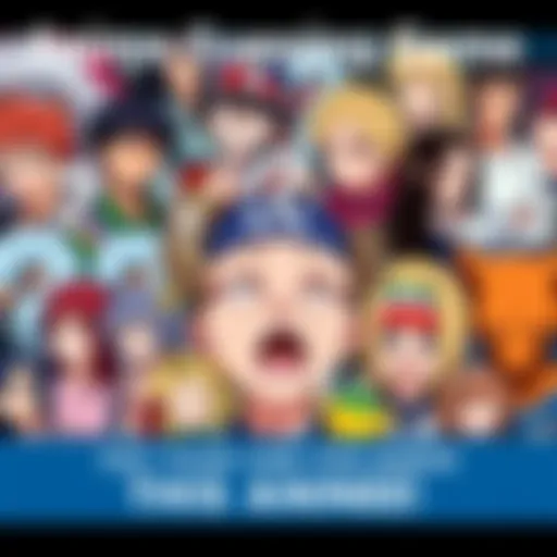 Anime Guessing Game A colorful collage of various anime characters with question marks, inviting fans to guess the series.