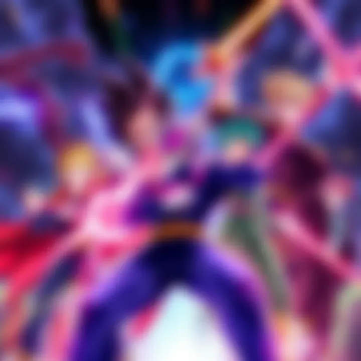 A group of powerful anime heroes striking dynamic poses, displaying their strength and confidence in vibrant colors