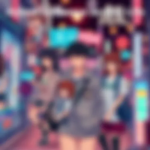 A collage showing anime-inspired fashion, popular phrases, and cultural trends in everyday life.