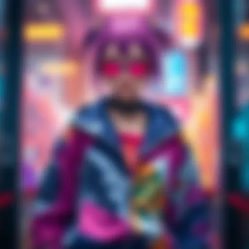 A person wearing vibrant anime-style clothing, showcasing how anime influences real-life fashion trends.