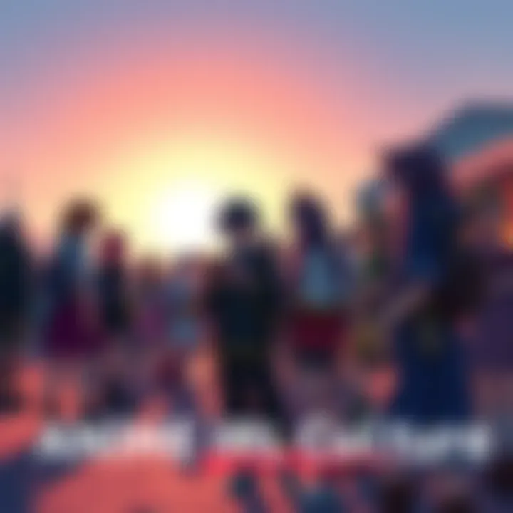 A group of people dressed as anime characters at an outdoor event, showcasing their love for anime through costumes and socializing.