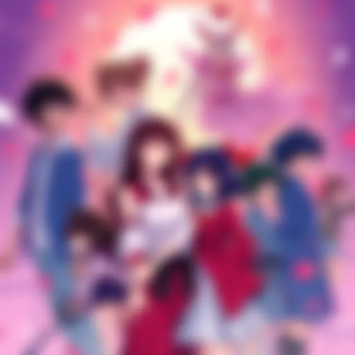 Anime for K-Drama Fans A colorful illustration showing a variety of anime characters from romance and horror genres, attracting K-drama fans.